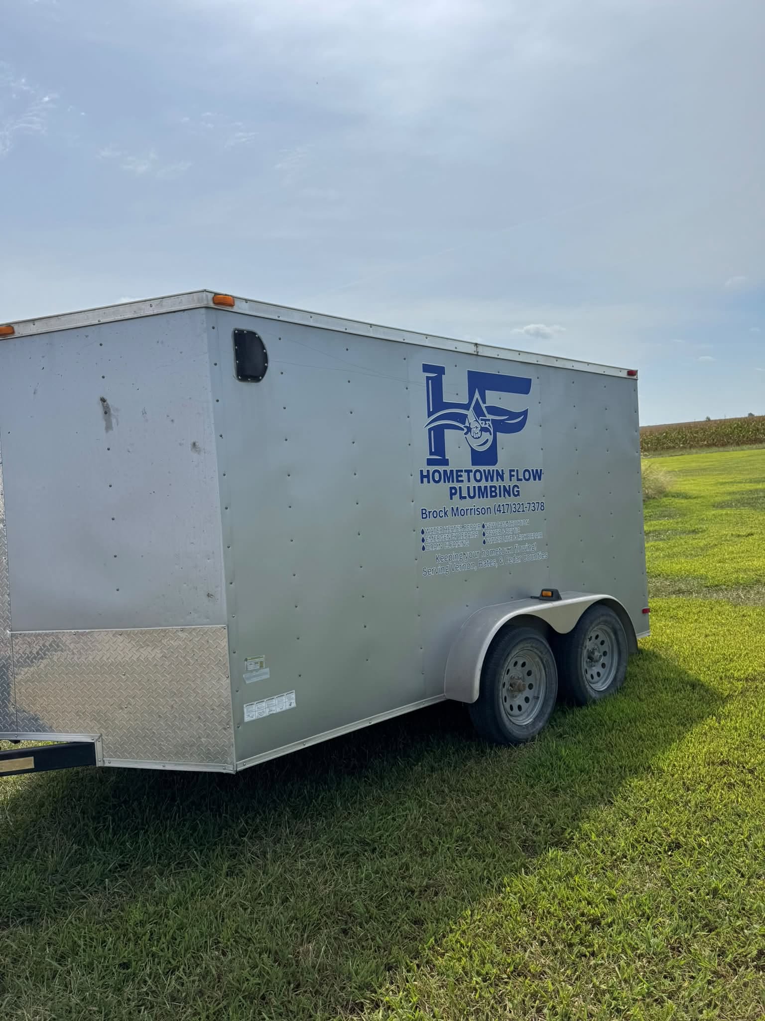 Hometown Flow Plumbing service trailer for plumbing contractor work in Richards, MO