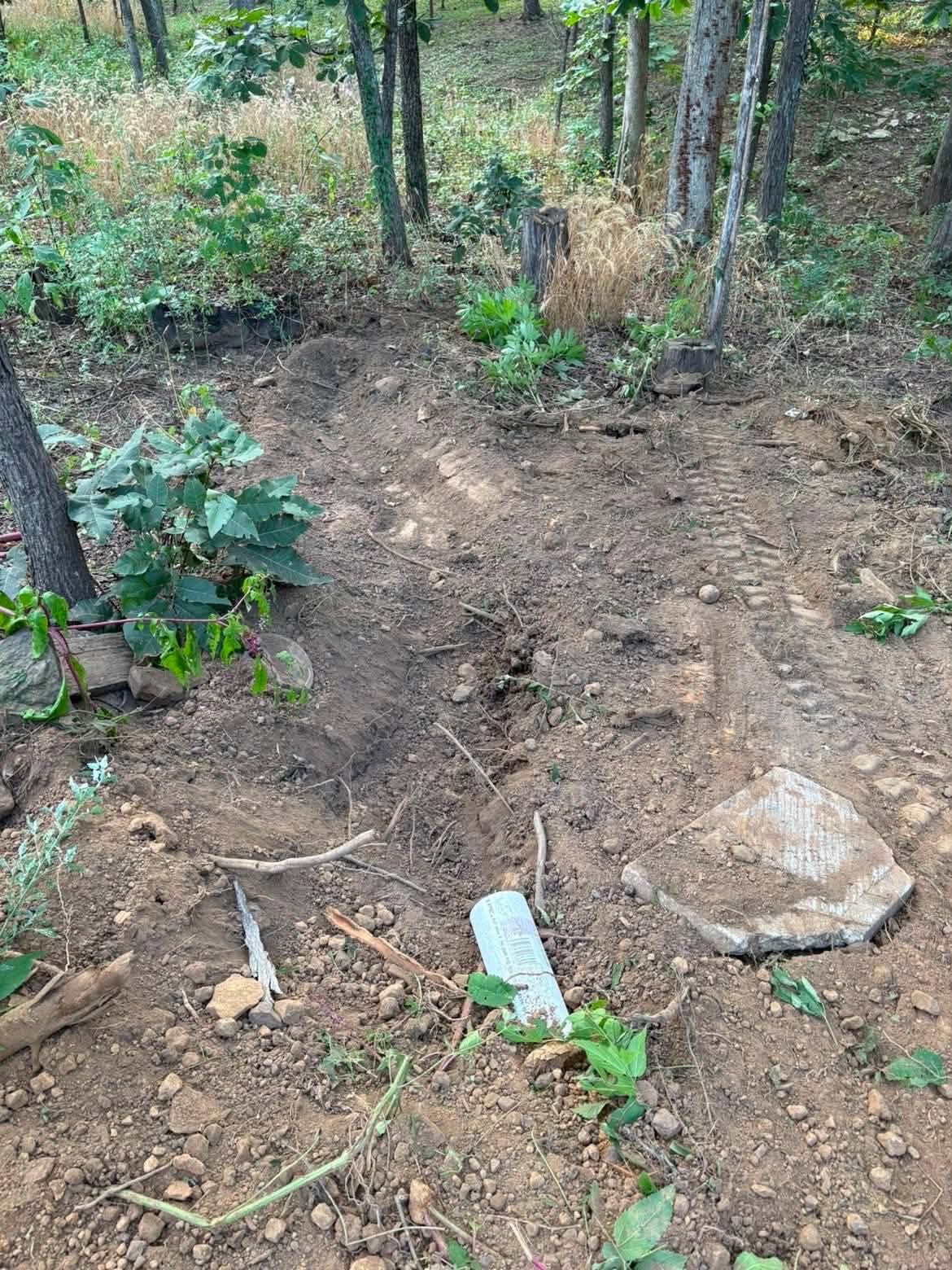 Septic cleanout riser after excavation in a Vernon County, Missouri yard